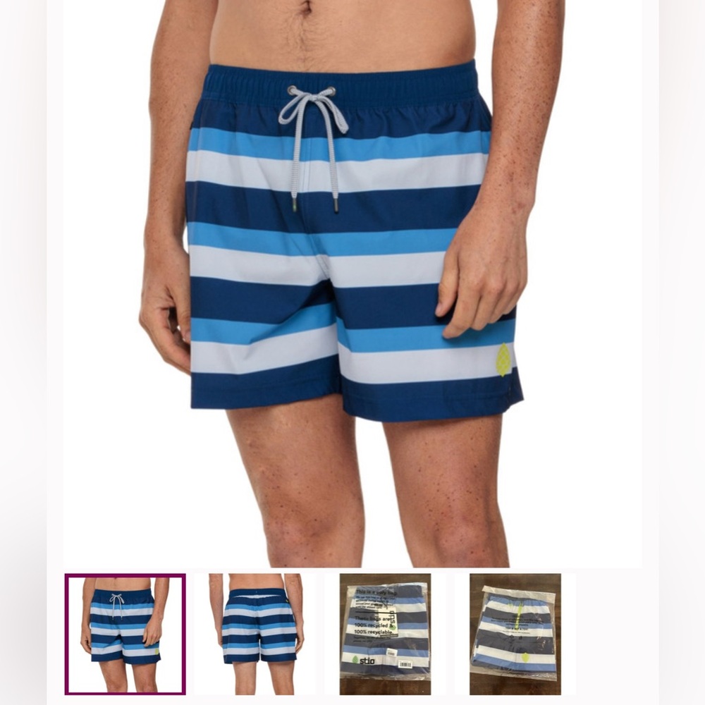 STIO Drifter Cobalt blue stripe swim shorts large and xl available 7” inseam NEW
